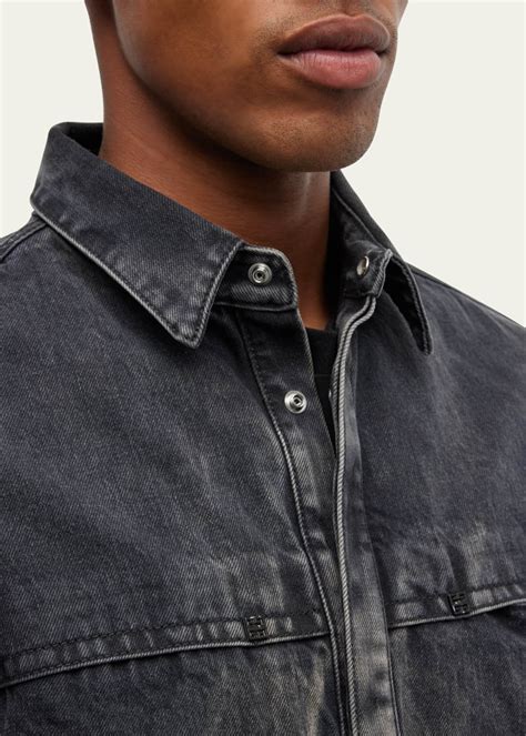 Givenchy Men's 4G Rivet Washed Denim Shirt 